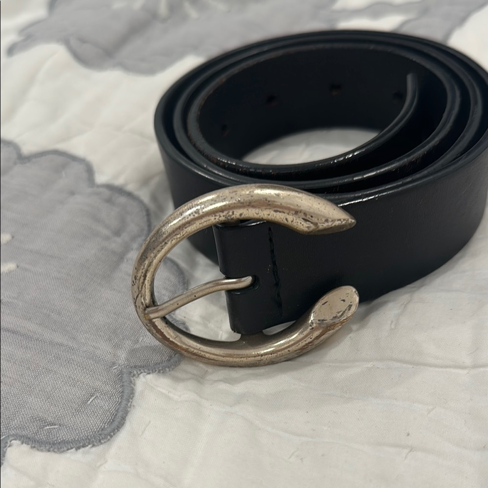 Aritzia Black Belt with Distinctive Silver Buckle